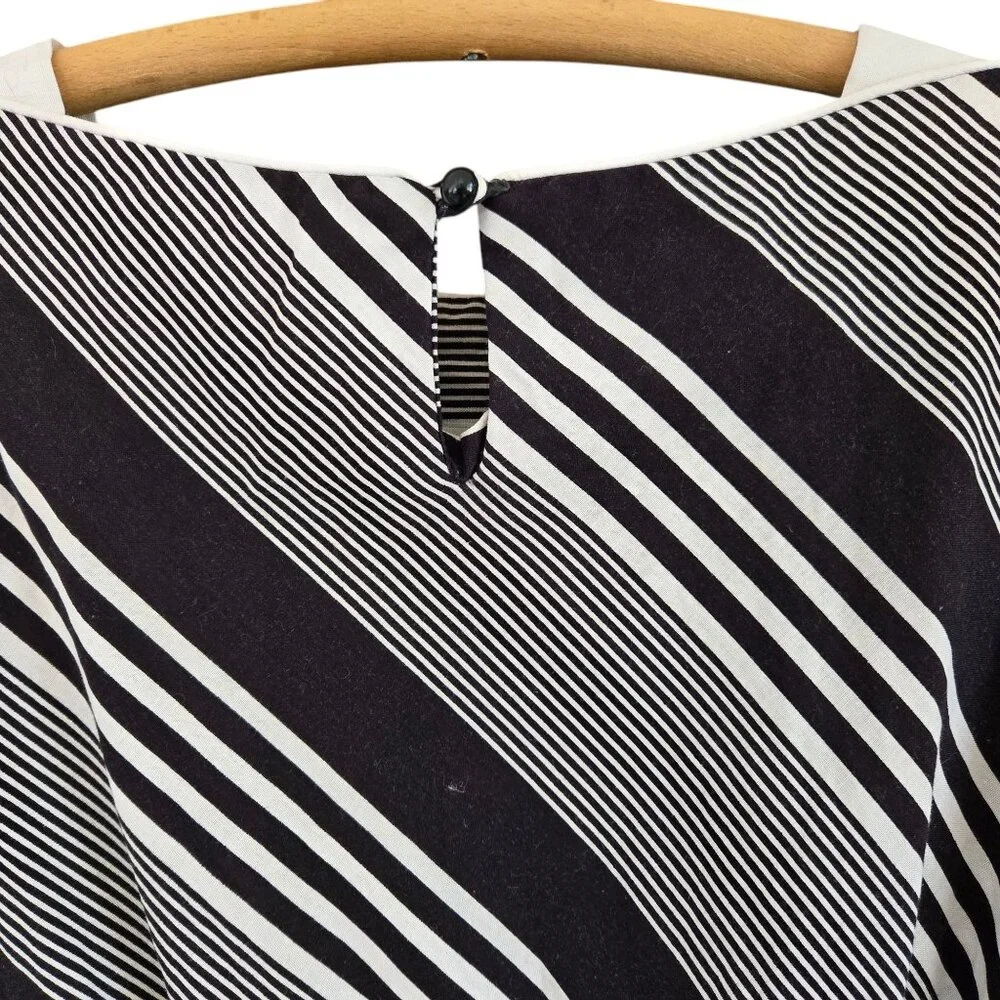 Vintage Brown & White Striped Midi Dress | Handmade 1980s Elastic Waist - Picture 15 of 16